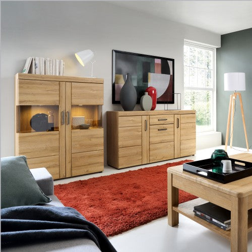 Luscanny Cortina 3 door glazed sideboard in Grandson Oak