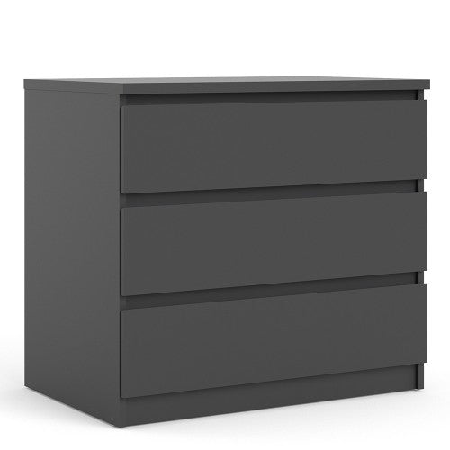 Luscanny 3 Large Drawers Bedside Cabinet Nightstand Table in Matt Black Storage Chest