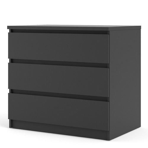 Luscanny 3 Large Drawers Bedside Cabinet Nightstand Table in Matt Black Storage Chest