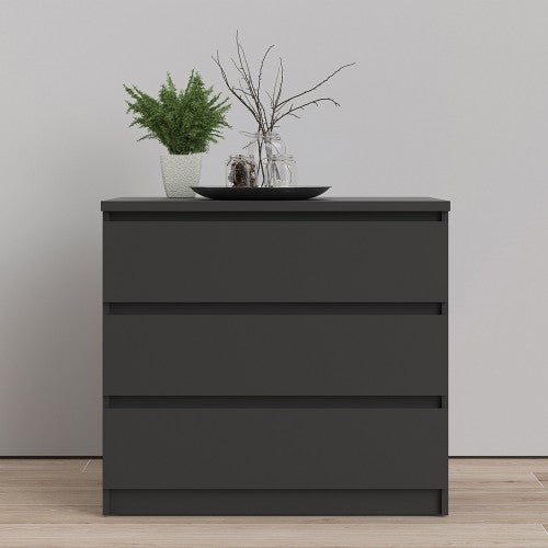 Luscanny 3 Large Drawers Bedside Cabinet Nightstand Table in Matt Black Storage Chest