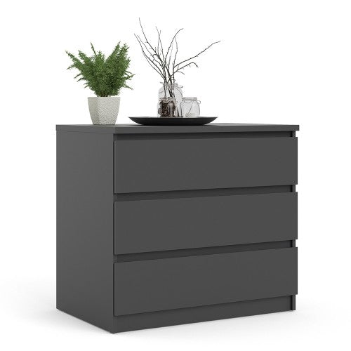 Luscanny 3 Large Drawers Bedside Cabinet Nightstand Table in Matt Black Storage Chest