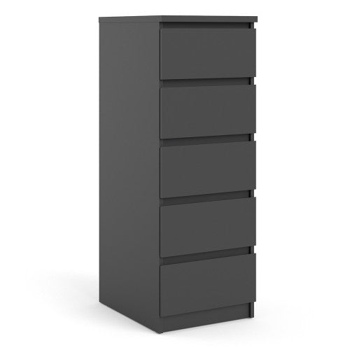 Luscanny Tall Narrow Chest of 5 Drawers Cabinet Cupboard in Matt Black Storage Unit