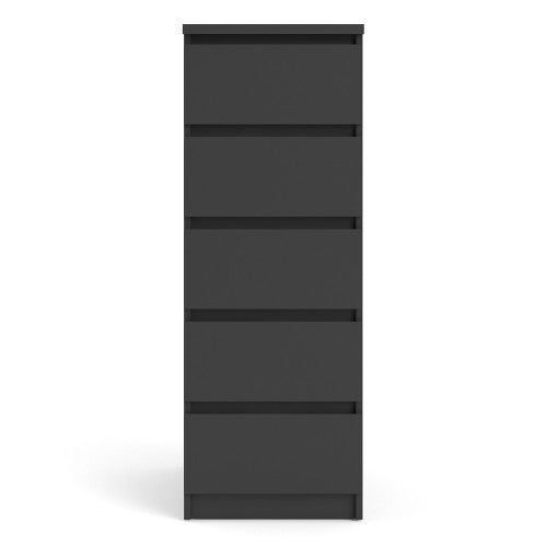 Luscanny Tall Narrow Chest of 5 Drawers Cabinet Cupboard in Matt Black Storage Unit