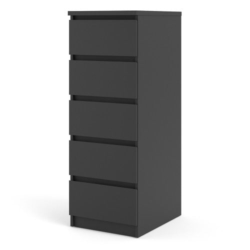 Luscanny Tall Narrow Chest of 5 Drawers Cabinet Cupboard in Matt Black Storage Unit