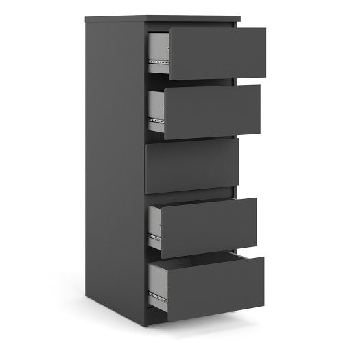 Luscanny Tall Narrow Chest of 5 Drawers Cabinet Cupboard in Matt Black Storage Unit