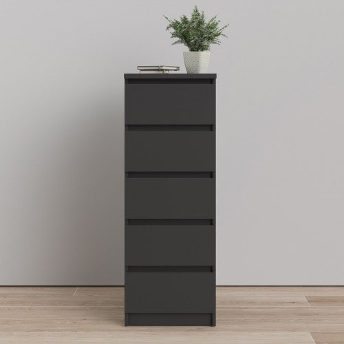 Luscanny Tall Narrow Chest of 5 Drawers Cabinet Cupboard in Matt Black Storage Unit