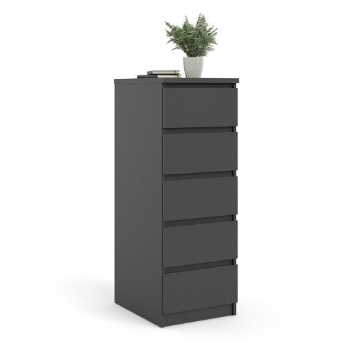 Luscanny Tall Narrow Chest of 5 Drawers Cabinet Cupboard in Matt Black Storage Unit