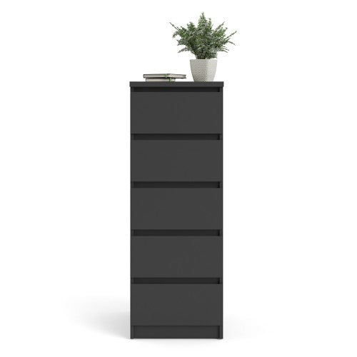 Luscanny Tall Narrow Chest of 5 Drawers Cabinet Cupboard in Matt Black Storage Unit