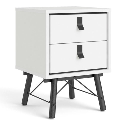 Luscanny Bedside cabinet 2 Drawer and Shelf in Matt White – Solid Wooden Side Table for Living Room & Hallway