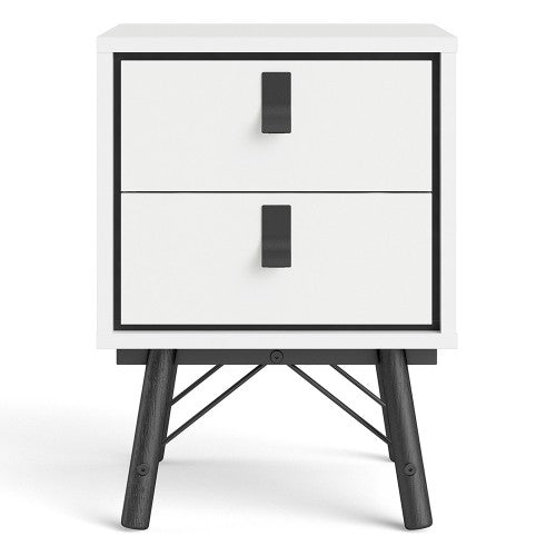 Luscanny Bedside cabinet 2 Drawer and Shelf in Matt White – Solid Wooden Side Table for Living Room & Hallway