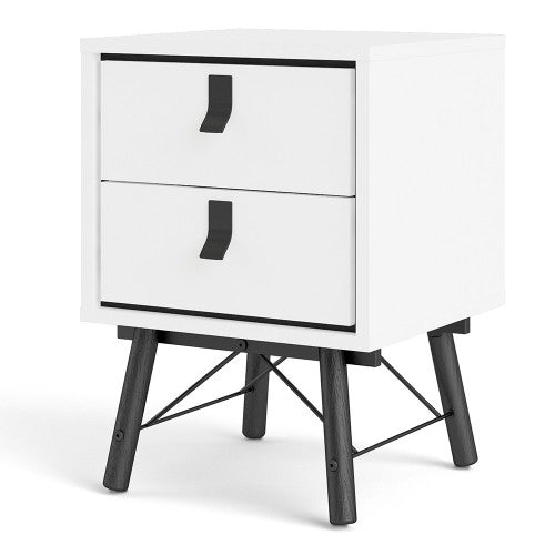 Luscanny Bedside cabinet 2 Drawer and Shelf in Matt White – Solid Wooden Side Table for Living Room & Hallway