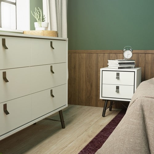 Luscanny Bedside cabinet 2 Drawer and Shelf in Matt White – Solid Wooden Side Table for Living Room & Hallway