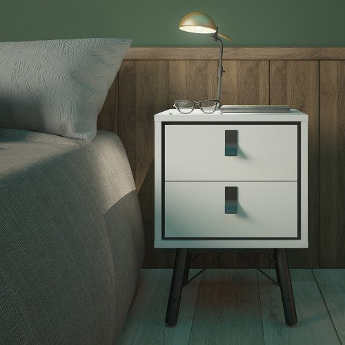 Luscanny Bedside cabinet 2 Drawer and Shelf in Matt White – Solid Wooden Side Table for Living Room & Hallway