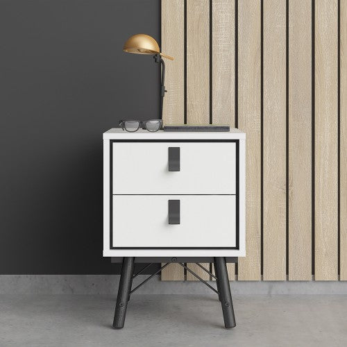 Luscanny Bedside cabinet 2 Drawer and Shelf in Matt White – Solid Wooden Side Table for Living Room & Hallway