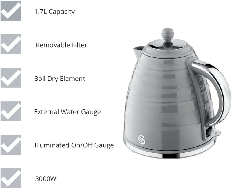 Swan SK31050GRN, Symphony 1.7 Litre Jug Kettle with Rapid Boil, 3000 Watts, Grey