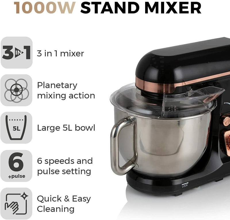 Tower T12033RG Stand Mixer 1000w In Black And Rose Gold