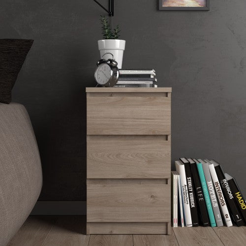 Luscanny 3 Drawers Bedside Cabinet Nightstand Table in Oak Storage Chest