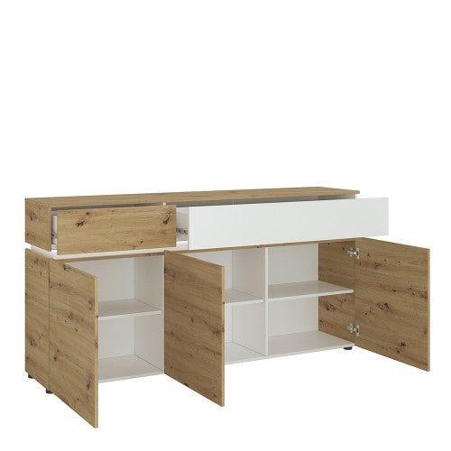 Luscanny Luzzivi 3 door 2 drawer sideboard (including LED lighting) in White and Oak Living Room Storage Unit