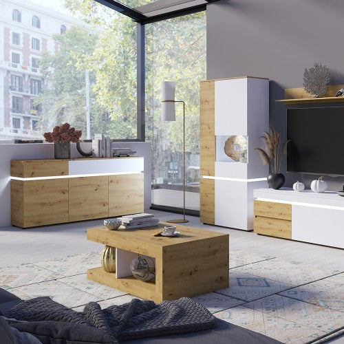 Luscanny Luzzivi 3 door 2 drawer sideboard (including LED lighting) in White and Oak Living Room Storage Unit