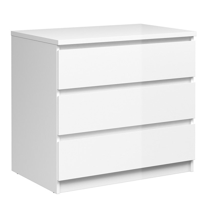 Luscanny 3 Drawers Bedside Cabinet Nightstand Table in White High Gloss Storage Chest