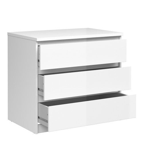 Luscanny 3 Drawers Bedside Cabinet Nightstand Table in White High Gloss Storage Chest