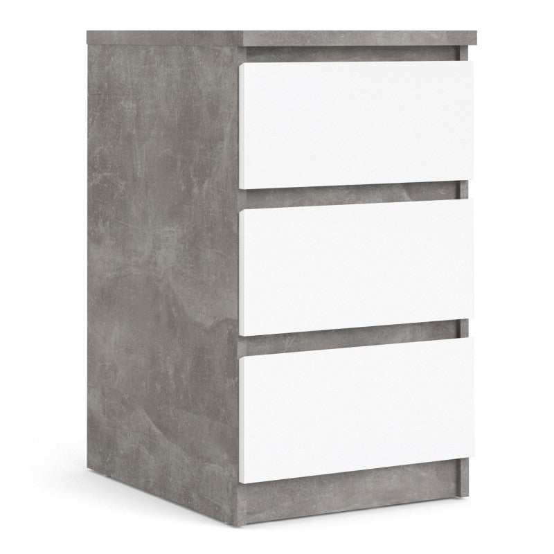 Luscanny 3 Drawers Bedside Cabinet Nightstand Table in Concrete White High Gloss Storage Chest