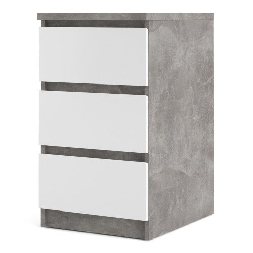 Luscanny 3 Drawers Bedside Cabinet Nightstand Table in Concrete White High Gloss Storage Chest