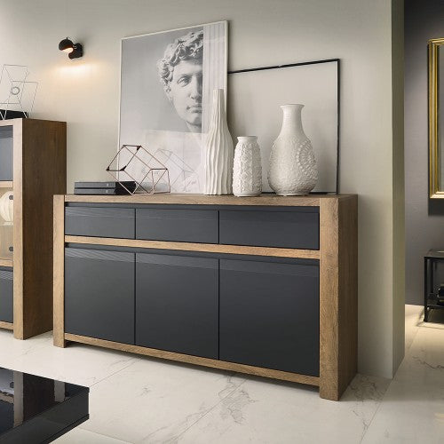 Luscanny Havetzi 3 door 3 drawer sideboard In Night Black Living Room