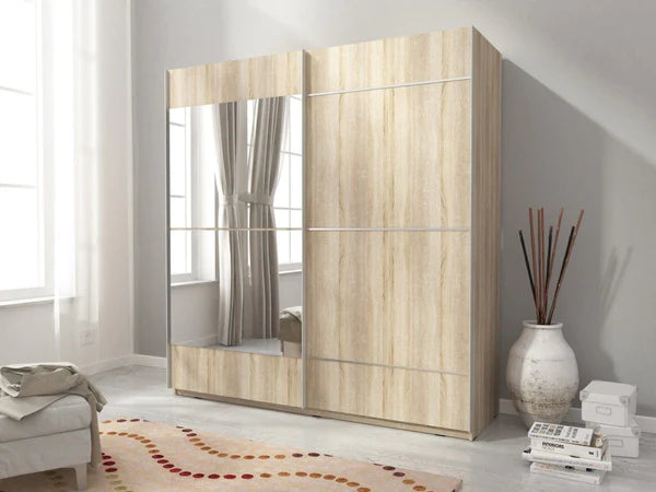 Luscanny Polished Wooden Modern Sliding Door Wardrope 150cm in 2 colours