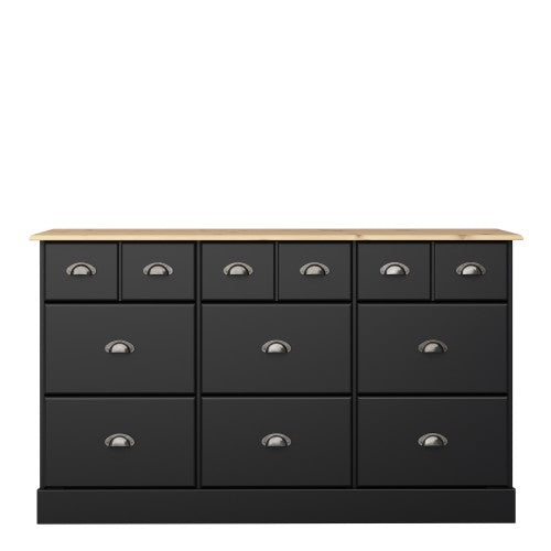 Nola 6+3 Drawer Chest Black & Pine Living Room Sideboard