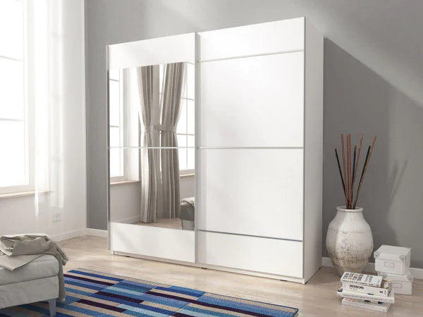 Luscanny Polished Wooden Modern Sliding Door Wardrope 150cm in 2 colours