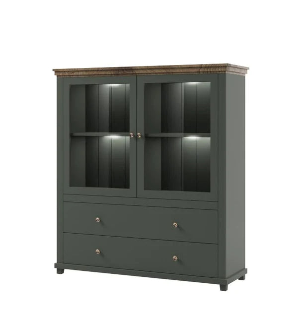 Luscanny Contemporary Display Cabinet with 2 Drawers in 2 Colours