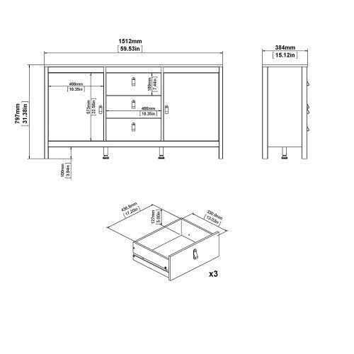 Luscanny Figurati LivingRoom Sideboard 3 drawers & 2 Doors in White